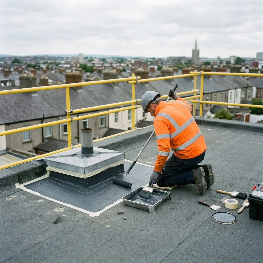 Professional application of a liquid roof membrane as part of a prepared waterproofing system.